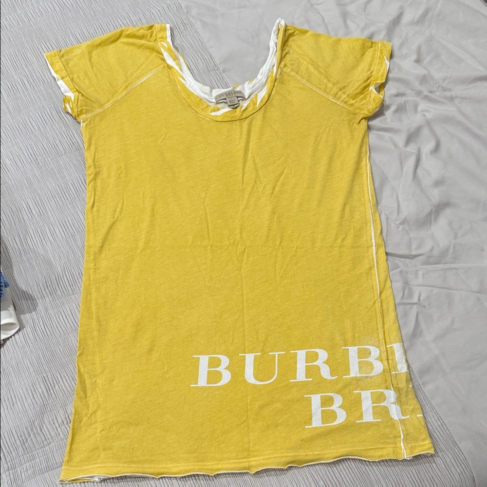 Burberry Mustard Yellow Tee with White Accents